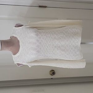 All at Once, Size PM, Off White Cold Shoulder Sweater, High Low Front, Shiny